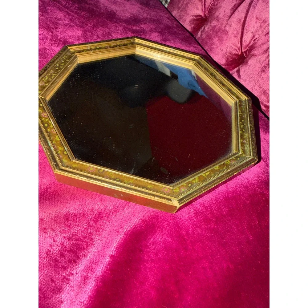 Vintage Octagon Wall Mirror Gold Gilded Floral Frame Small 9 Inch Antique Style